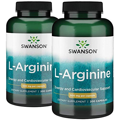 Swanson L-Arginine Essential Amino Acid Energy Cardiovascular Support Health Supplement -Free-Form Amino Acid- Nitric Oxide Precursor- 500 mg 400 Capsules -Caps- 2 Bottles Swanson L-Arginine Essential Amino Acid Energy Cardiovascular Support Health Supplement -Free-Form Amino Acid- Nitric Oxide Precursor- 500 mg 400 Capsules -Caps- 2 Bottles