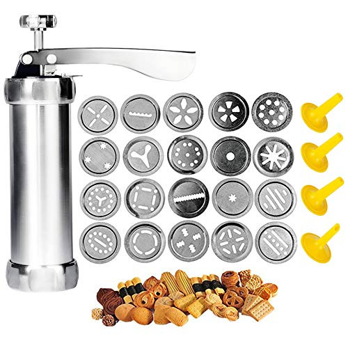 Cookie Press Gun - Spritz Cookie Press for Baking-Stainless Steel Biscuit Maker-Churros Maker with 4 Nozzles and 20 Cookie Maker Discs -APFFSY-