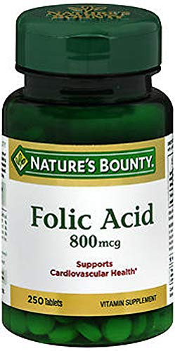 Nature's Bounty Folic Acid 800 mcg Vitamin Supplement Maximum Strength - 250 Tablets- Pack of 2