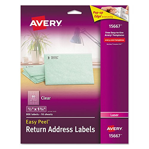 Avery 15667 Matte Clear Easy Peel Return Address Labels- Laser- 1/2 x 1 3/4- 800/Pack