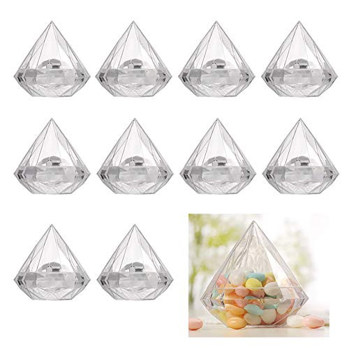 12 Pcs Diamond Candy Boxes Plastic Wedding Favor Boxes Clear Jars Candy Storage Boxes Gift Boxes for Wedding Baby Shower Christmas Birthday Party Decorating Ornament Container -Diamond-