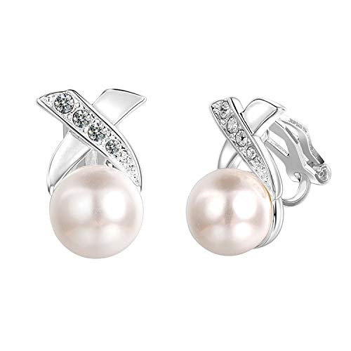 Yoursfs CZ Clip on Earrings For Women Wedding Jewelry Platinum Plated with Ivory Faux Pearl Non Pierced Earrings Yoursfs CZ Clip on Earrings For Women Wedding Jewelry Platinum Plated with Ivory Faux Pearl Non Pierced Earrings