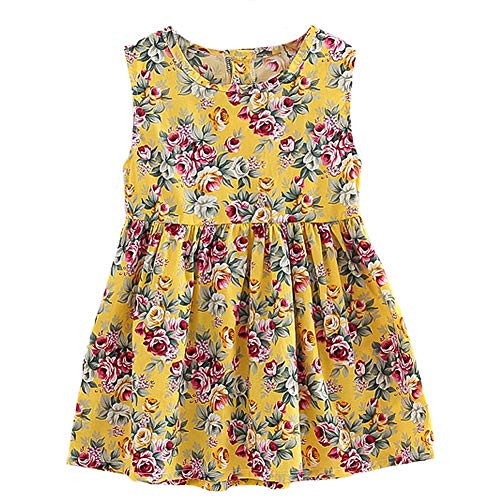 Rolanko Little Girls Sleeveless Floral Dress Cotton Casual Sundress Kids Summer Clothes -Yellow- 4-5T- Rolanko Little Girls Sleeveless Floral Dress Cotton Casual Sundress Kids Summer Clothes -Yellow- 4-5T-