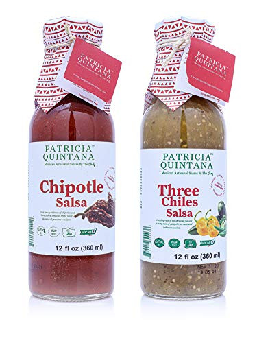 Patricia Quintana Mexican Artisanal Sauces Chipotle and Three Chilis- Variety Pack- Authentic Mexican Taste- Medium and Medium-Hot- 12.1 fl oz- 1 of Each- Pack of 2