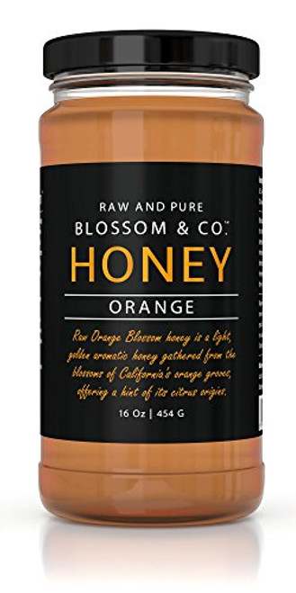 Blossom  and  Co. 100 percent Raw Orange Blossom Honey- 16 Ounces- Californian - Glass Jar