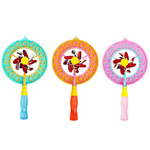 soAR9opeoF SoFull Bubble Machine Bubble Windmill for Kids - Kid Handheld Windmill Manual Bubble Blowing Wand Stick Children Outdoor Toy - Bubble Blower for Kids-Summer Child Toys Orange One Hole