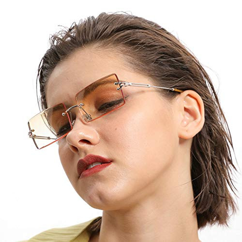 mincl/Fashion Small Rectangle Sunglasses Women Ultralight Candy Color Rimless Ocean Sun Glasses -orange-