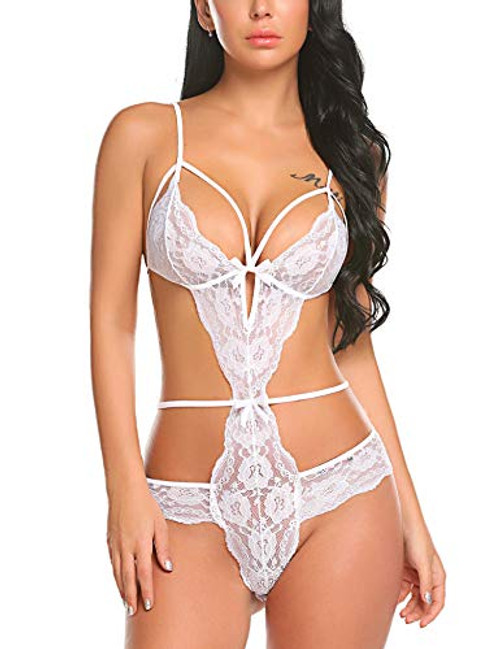 Avidlove Women Lace Lingerie Deep V Teddy One Piece Babydoll Mini Bodysuit Pure White S Avidlove Women Lace Lingerie Deep V Teddy One Piece Babydoll Mini Bodysuit Pure White S