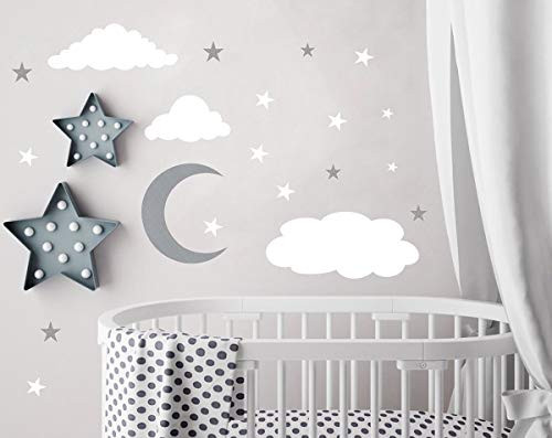 Easu Clouds Sky Wall Vinly Wall Decals Moon and Stars Wall Decal Kids Baby Room Decoration Good Night Nursery Wall Decor, Silver (Silver) Easu Clouds Sky Wall Vinly Wall Decals Moon and Stars Wall Decal Kids Baby Room Decoration Good Night Nursery Wall Decor, Silver (Silver)