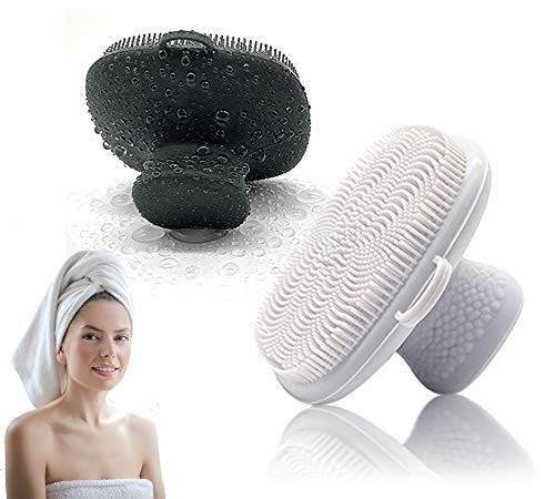 INKERLEE Anti-Slip Handheld Soft Silicone Facial Cleansing Brush- Manual Face Exfoliating and Massage Scrubber- Gentle Face Wash Exfoliator Pad for Normal- Dry- Sensitive Skin -Black White-