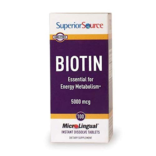 Superior Source Biotin 5000 mcg Vitamins  and  Minerals Unisex Sublingual Instant Dissolve Tablets for Hair- Skin- and Nails Growth - 100 Count