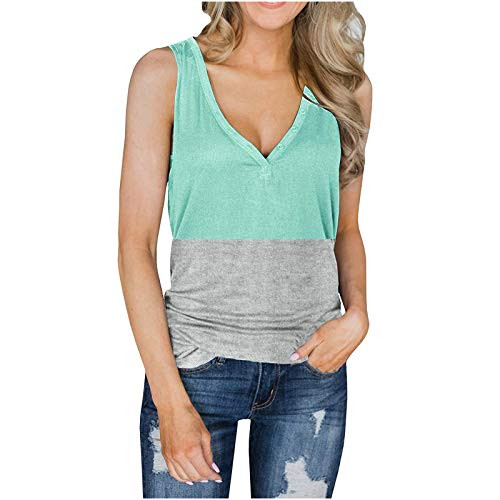 Kinsaiy Tank Tops for Womens Summer Vest Top Patchwork Color Block V-Neck Sleeveless T-Shirts Loose Workout Tee Blouses