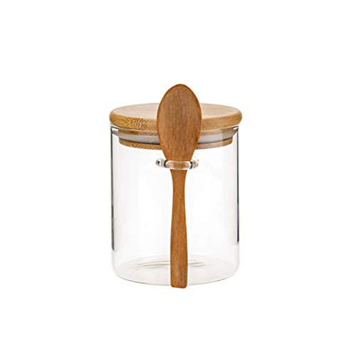 BESTONZON Glass Spice Jar with Lid Spoon Sealed Canister Food Storage Container for Sugar Salt 420ml