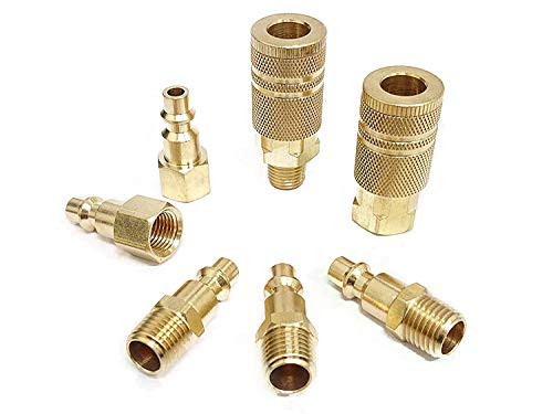 Tanya Hardware Coupler and Plug Kit (7 Piece), Industrial Type D, 1/4 in. NPT, Solid Brass Quick Connect Air Fittings Set