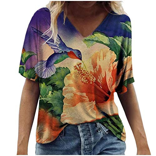 AODONG Summer Shirts for Women T-Shirt for Women Women's Casual Printing Short-Sleevedd T-Shirt Loose Blouse Shirt Basic Graphic Tees Summer Tops Orange