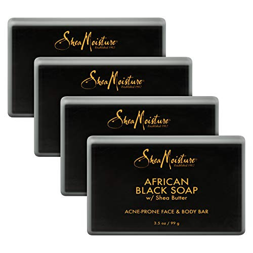 SheaMoisture Face and Body Bar for Oily- Blemish-Prone Skin African Black Soap Paraben Free 3.5 oz 4 Count- facial cleanser