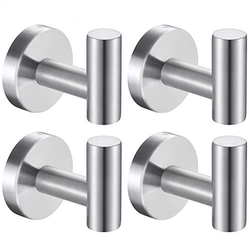 Bath Towel Hooks Robe Hook Holder Wall Mount Heavy Duty Wall Hooks SUS 304 Stainless Steel Coat Hook Closet Door for Bathroom Bedroom Hotel Kitchen Garage Pool 4 Pack -Silver-