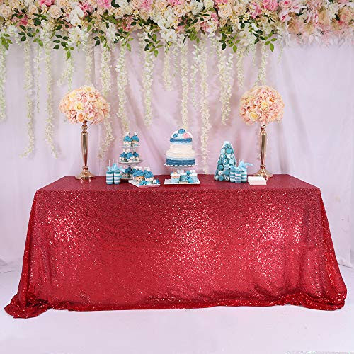 TRLYC Red Sequin Tablecloth Rectangle - Seamless 60x80inch Glitter Rectangular Parties Wedding Sequined Table Cloth