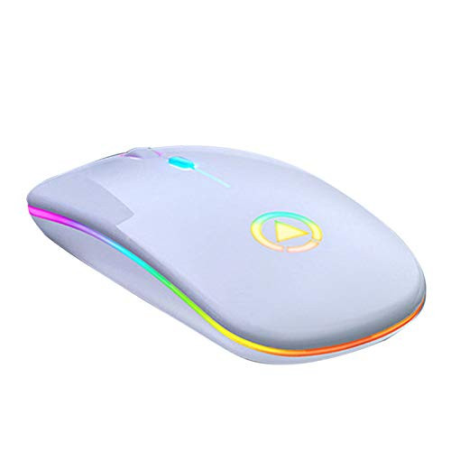 Gaweb Rechargeable Wireless Silent Colorful LED Mice Optical Ergonomic Gaming Mouse - White