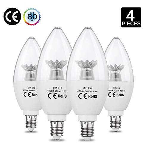 AED Lighting Candelabra LED Bulbs, 60-Watt Incandescent Bulb Equivalent, B11 Led Light Bulbs E12 Base Chandelier Bulb Replacement Neutral White 4000K, Pack of 4