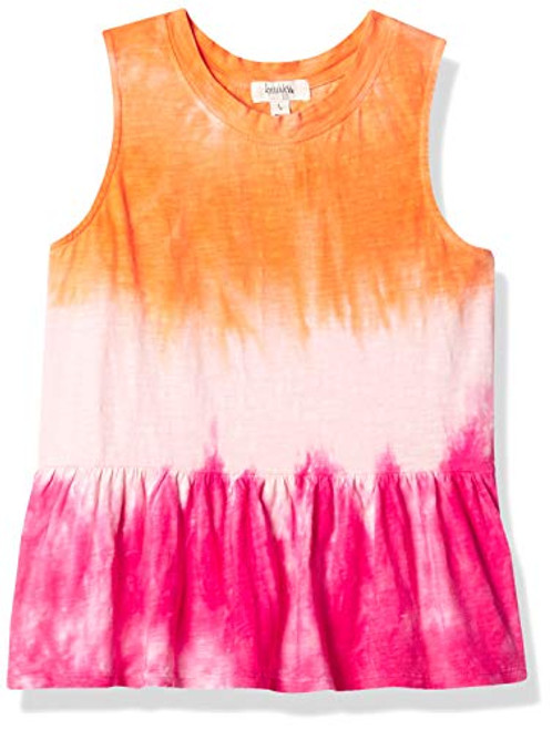 Speechless Girls' Peplum Sleeveless Top- Orange Tie Dye- Medium