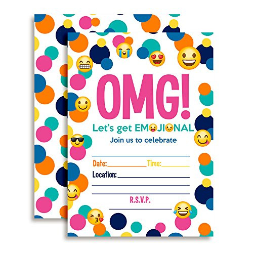 Emoji Birthday Party Invitations, 20 5"x7" Fill in Cards with Twenty White Envelopes by AmandaCreation