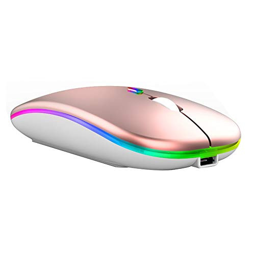 wpOP59NE Mouse 2.4G Wireless Bluetooth LED Mice USB Ergonomic Gaming Mouse for Laptop Computer Rose Gold Bluetooth Dual-Mode Lighting