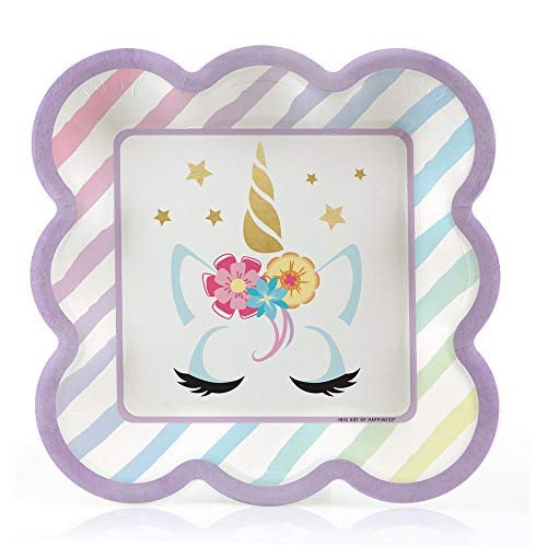 Unicorn with Gold Foil - Magical Rainbow Unicorn Baby Shower or Birthday Party Dessert Plates (16 Count)