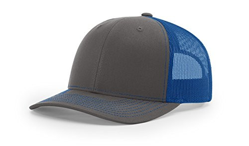 Richardson 112 Mesh Back Trucker Cap Snapback Hat- Charcoal/Royal