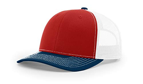 RICHARDSON 112 Mesh Back Trucker Cap Snapback Hat- Red/Navy/White