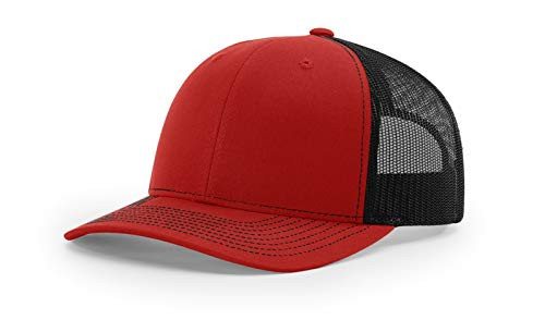 RICHARDSON 112 Mesh Back Trucker Cap Snapback Hat- Red/Black