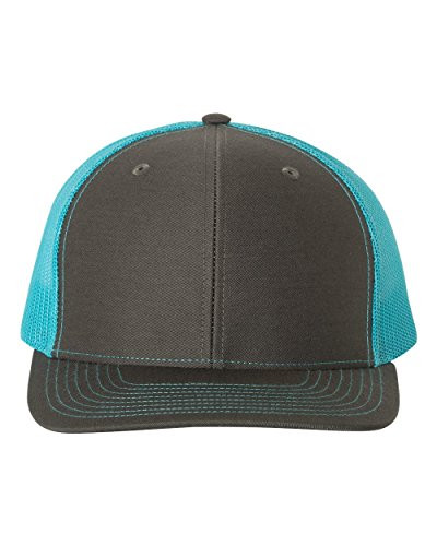 Richardson 112 Mesh Back Trucker Cap Snapback Hat- Charcoal/Neon Blue- Adjustable