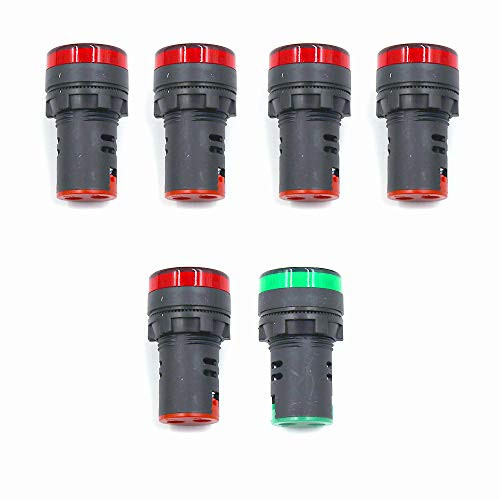 HONJIE AC/DC 12V LED Indicator Lights Flush Panel Mount Green&Red LED 7/8" 22mm-6Pcs