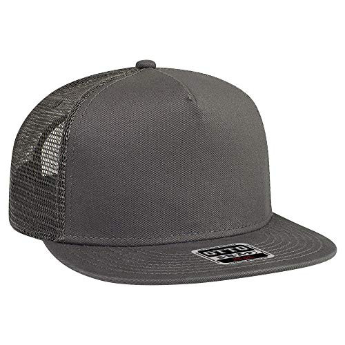 Otto Round Flat Visor SNAP 5 Panel Mesh Back Trucker Snapback Hat - Char. Gray