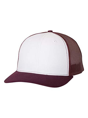 RICHARDSON White/Maroon 112 Mesh Back Trucker Cap Snapback Hat