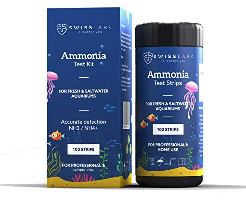 Swiss Labs Ammonia Test Kit for Fresh and Saltwater Aquariums- 100 Strips Pack- and Easy to Use for Fast  and  Accurate Results
