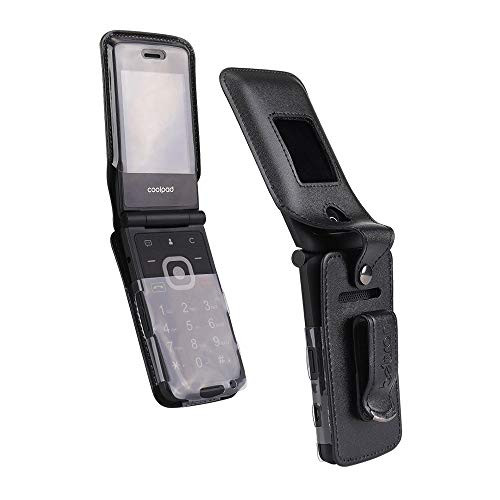 BELTRON Fitted Leather Case for Coolpad Snap 3312A Flip Phone -Boost Mobile- Sprint- T-Mobile- Virgin Mobile- Features- Rotating Belt Clip- Screen  and  Keypad Protection  and  Secure Fit