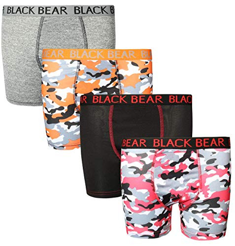Black Bear Boys Performance Dry-Fit Compression Boxer Brief -Pack of 4- -Large/12-14- Red Camo- Orange Camo-'