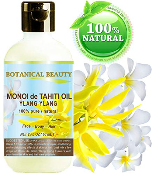Botanical Beauty MONOI TIARE TAHITI OIL YLANG YLANG 100 percent Pure 2 Fl.oz - 60 ml. For Skin- Face- Hair and Nail Care.