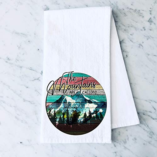 The Mountains are Calling and I must go Rustic Flour Sack Cotton Tea Towel Kitchen Linen