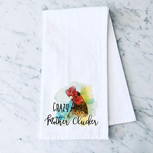 Crazy Mother Clucker Rooster Chicken Farm Flour Sack Cotton Tea Towel Kitchen Linen