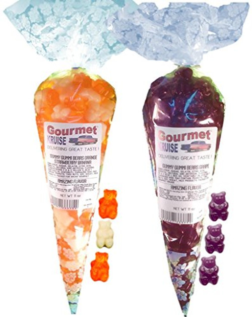 Energy Orange White Strawberry Banana And Purple Grape Gummy Gummi Bears -NET WT 22 OZ- Gourmet Kruise Signature Gift Bags