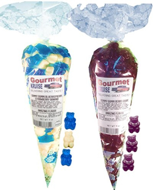 Blue Raspberry White Strawberry Banana And Purple Grape Gummy Gummi Bears -NET WT 22 OZ- Gourmet Kruise Signature Gift Bags