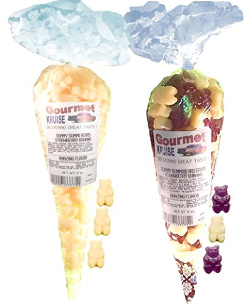 White Strawberry Banana And Purple Grape White Strawberry Banana Gummy Gummi Bears -NET WT 22 OZ- Gourmet Kruise Signature Gift Bags