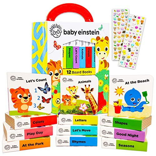 PIP Baby Einstein Board Books Set Toddlers Babies Bundle ~ Baby Einstein My First Library 12 Book Set Baby Einstein Board Book Block with Stickers -Baby Einstein Books for Infants-