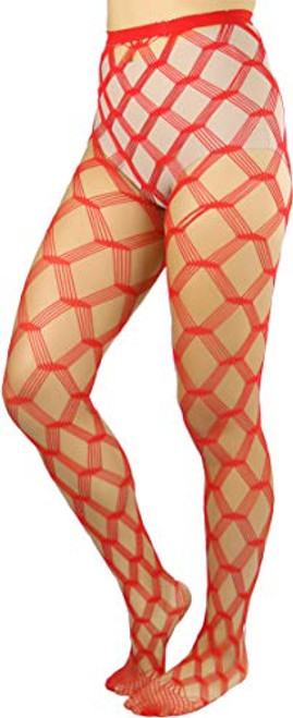 ToBeInStyle Women's Seamless Spandex Diamond Lace Multi Net Pantyhose Stockings - Red - One Size- Regular