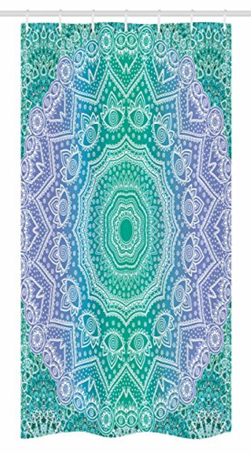 Ambesonne Ethnic Stall Shower Curtain- Traditional Mystical Oriental Mandala Yantra Geometry Pattern- Fabric Bathroom Decor Set with Hooks- 36inch X 72inch- Purple Green