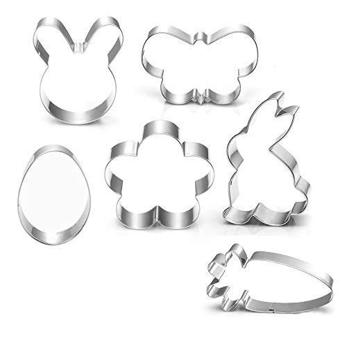 Large Easter Cookie Cutter Set - 7 piece - Egg, Carrot, Bunny, Flower, Chick, Bunny Face and Butterfly - Stainless Steel