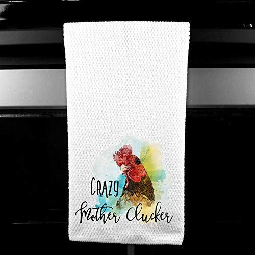 Crazy Mother Clucker Rooster Chickens Gift for Friend Farm Rustic Microfiber Waffle Kitchen Towel