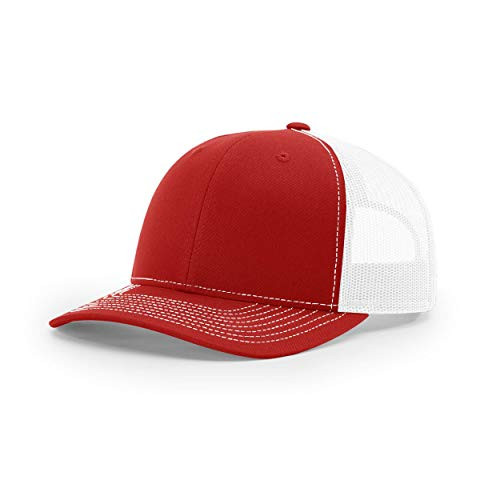 Richardson Unisex 112 Trucker Adjustable Snapback Baseball Cap- Split Red/White- One Size Fits Most